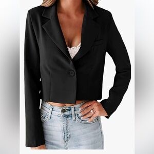 NWT Casual Office Cropped Blazer Long Sleeve Open Front w/ Button  Work Suit